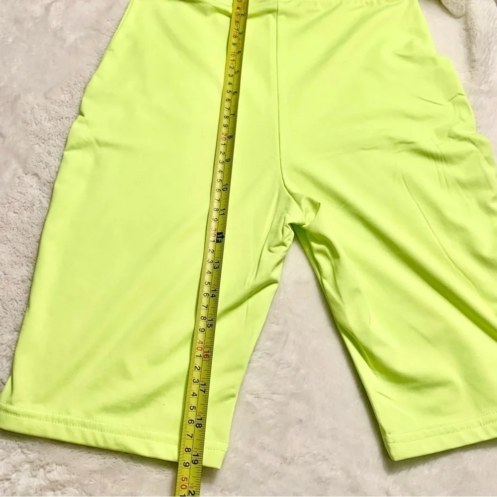 NEW 2-Pce Set Small Neon Yellow Bike Shorts & Short-Sleeve Top Back Zip Stretch